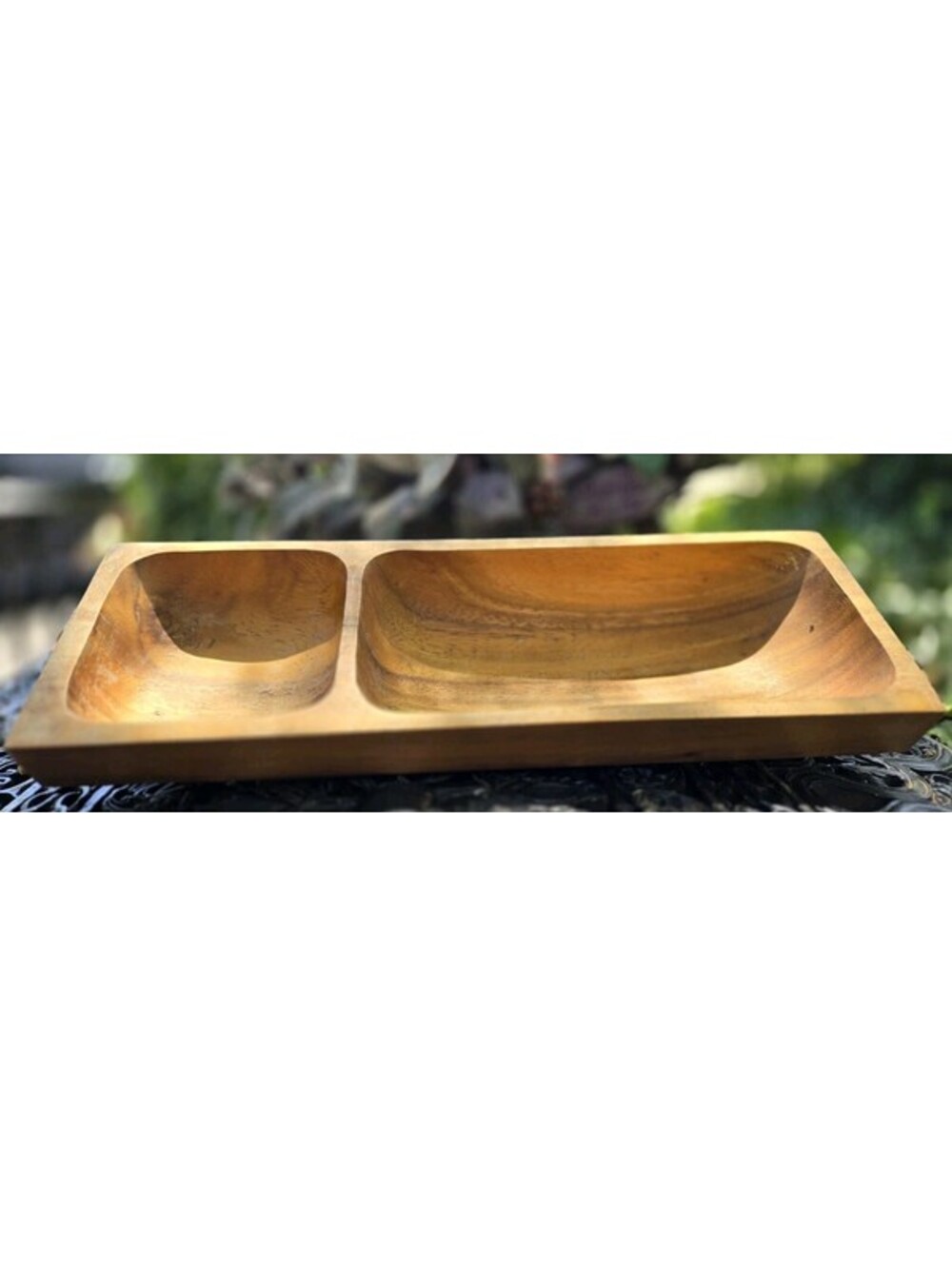 Carved Hardwood Two Section Serving Rectangular Platter Tray 14X5X2" Nice Grain